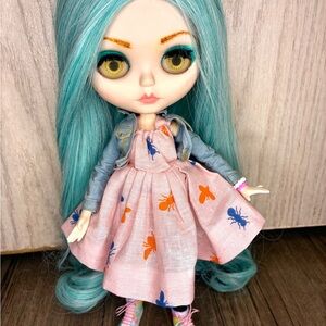 Custom Blythe Doll with handmade dress (minor flaws-read description)